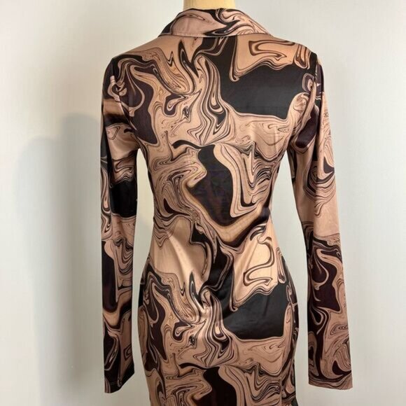 Song of Style Rommie Mesh Dress Brown Marble Women’s Small Long Sleeve Stretch - Picture 3 of 15